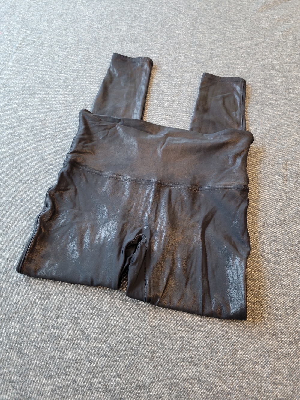 SPANX Black Shaping Leggings Faux Leather with Branded Red Tag